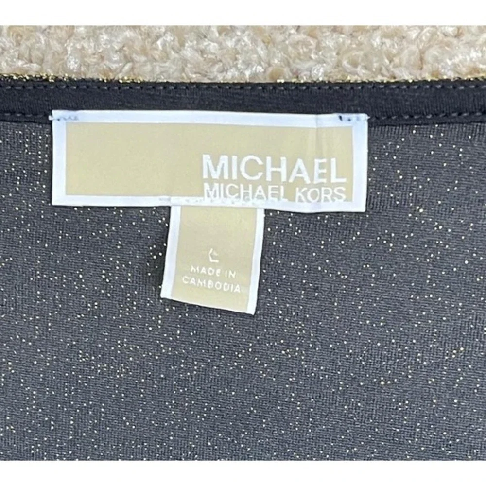 Michael Kors Womens L Glitter Sparkle Gold MK Short Sleeve T Shirt V-Neck‎